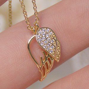 NEW 14K Gold Plated Diamond Angel Wing Necklace